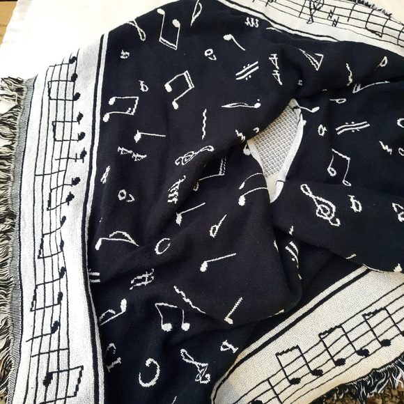 Vintage 90's Tapestry Blanket Throw Coat Poncho Cape Music Notes Fringe Novelty - Picture 12 of 13